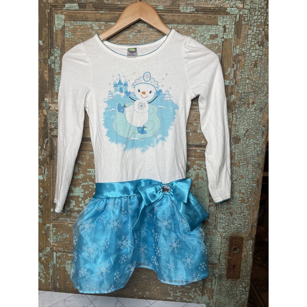 Dollie And Me Snowman Shirt Girls Size 10 Long sleeve Blue And White